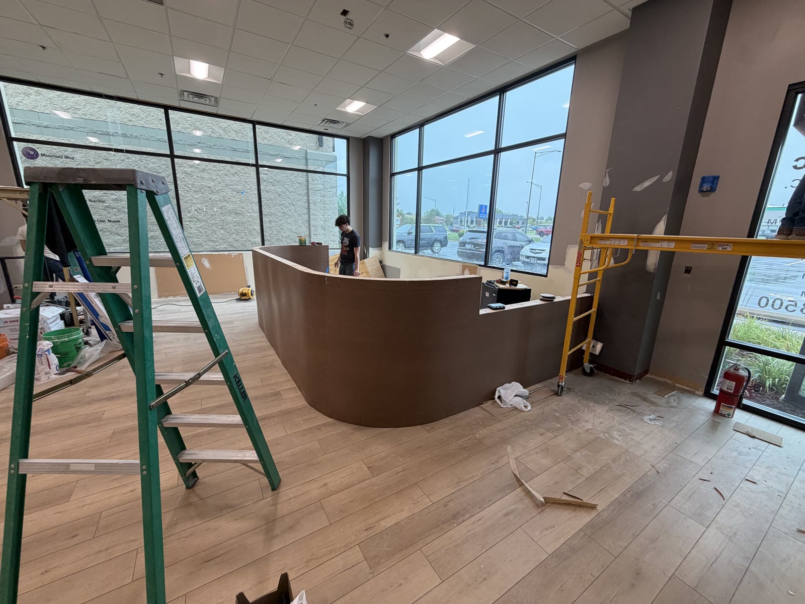 Reception desk during renovation